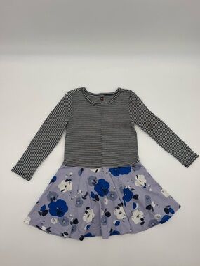 Tea Collection Girls Floral Twirl Dress Size 5 | Blue & Lavender Long Sleeve